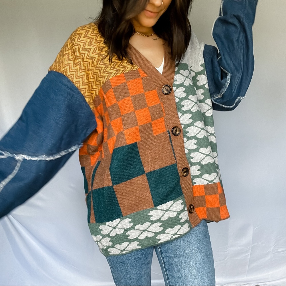 Retro Denim Sleeve Button Up Cardigan